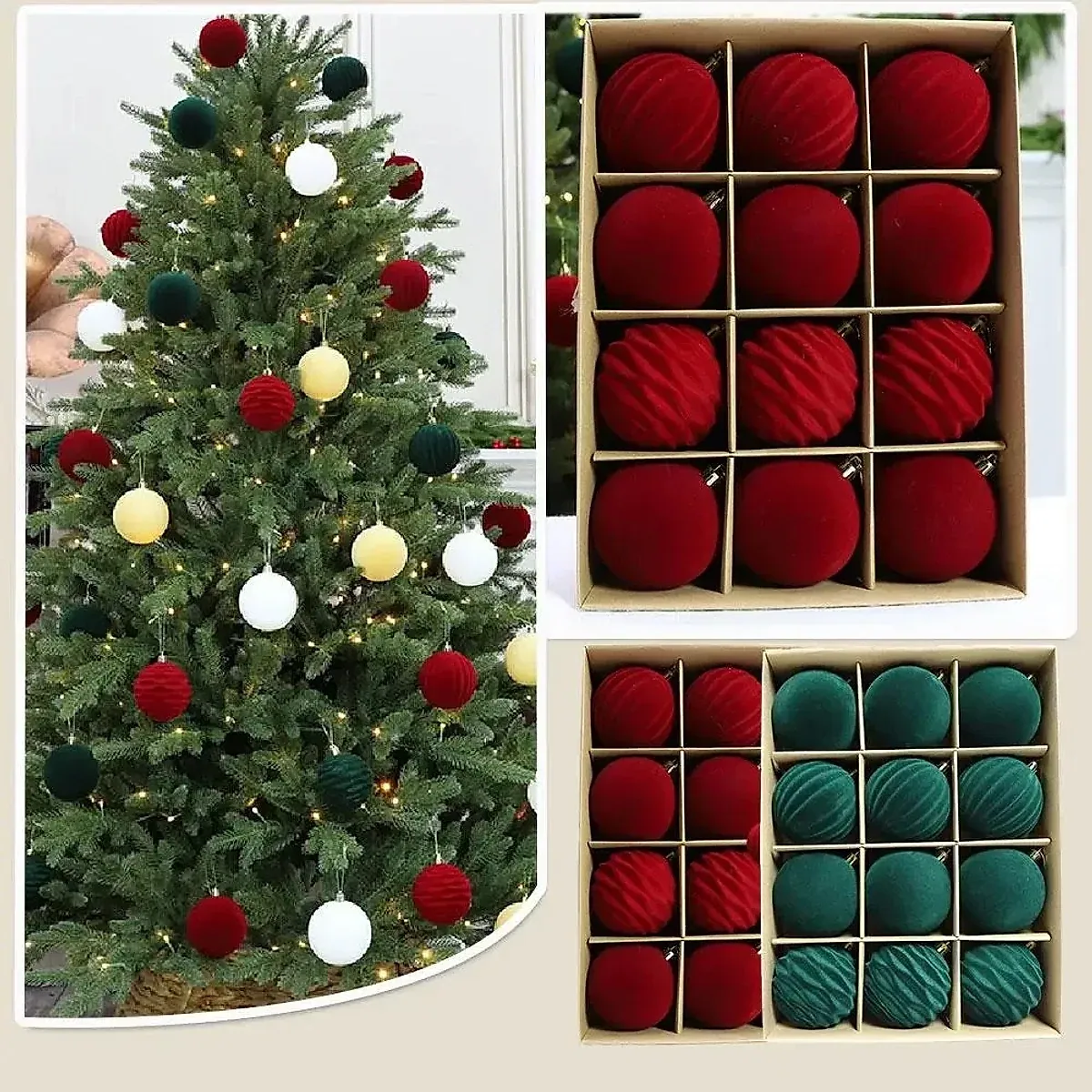 Kit 12 bolas de Natal de veludo 6 cm, foto 4