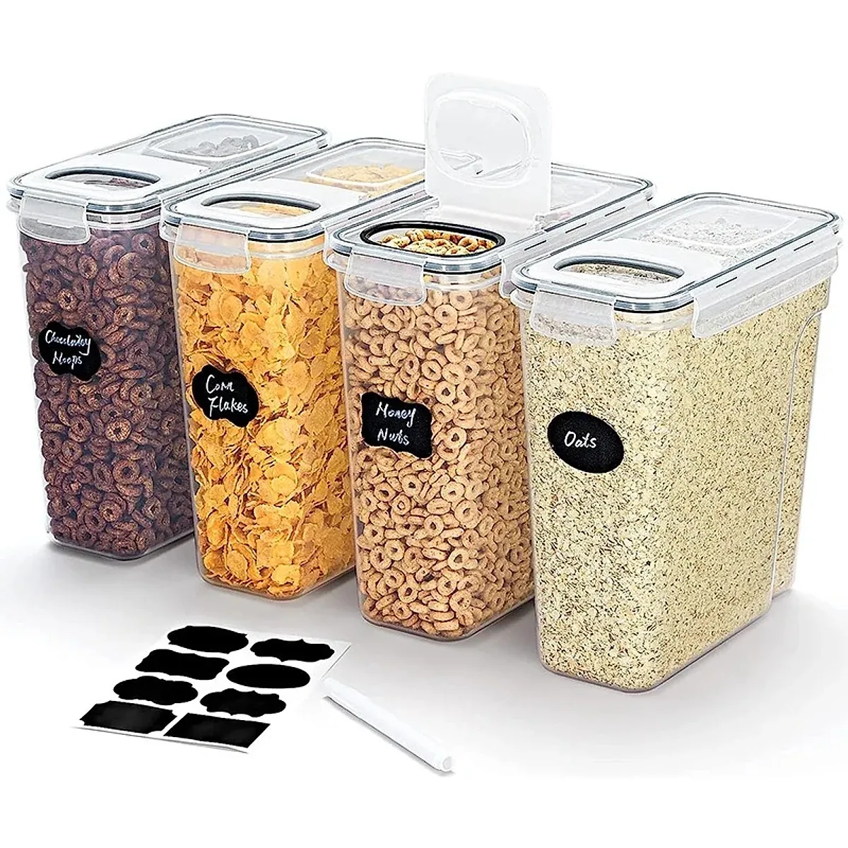 Kit 4 potes herméticos 4 L para cereais e mantimentos