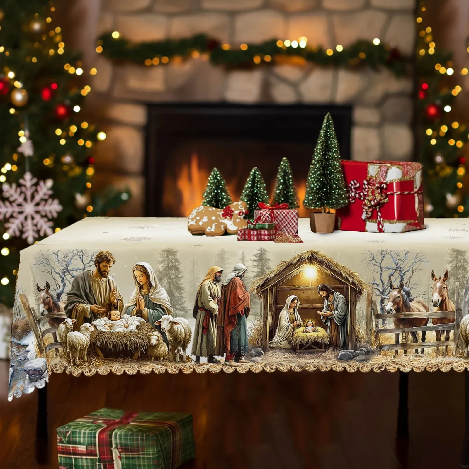 Toalha de mesa de Natal estampa presépio, foto 2