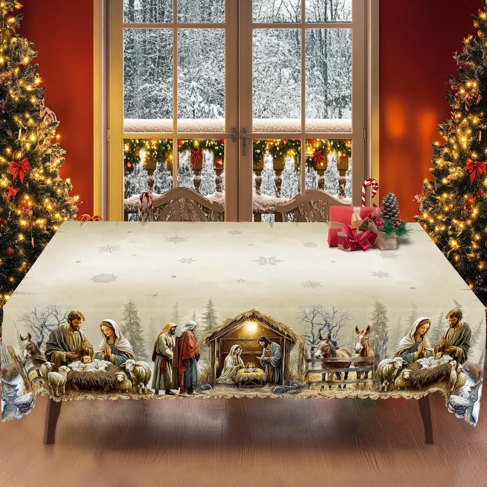 Toalha de mesa de Natal estampa presépio, foto 4